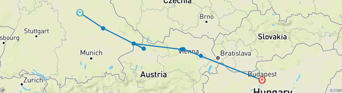 Image of a map showing the route of the tour
