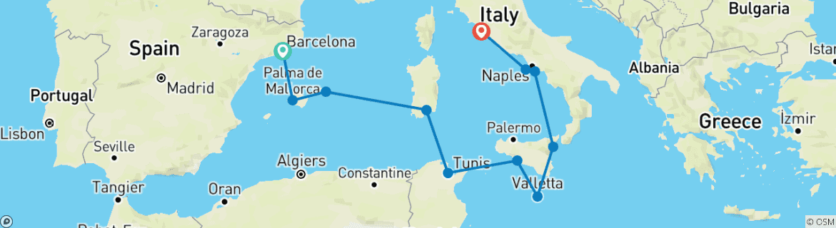 Image d'une carte montrant l'itinéraire du circuit