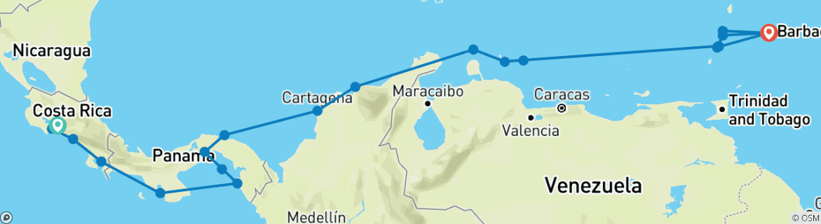 Image of a map showing the route of the tour