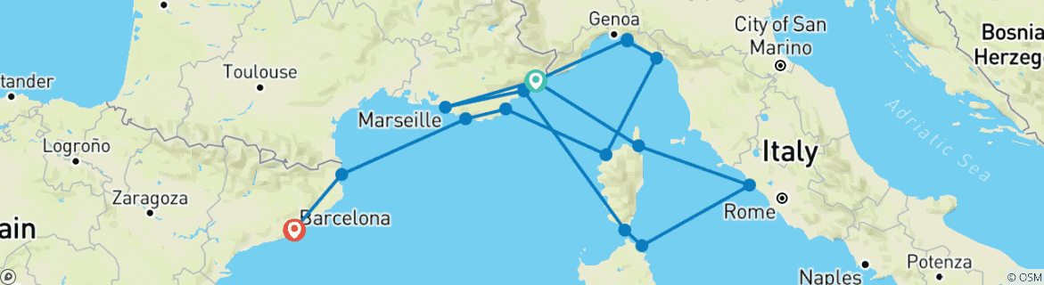 Image d'une carte montrant l'itinéraire du circuit
