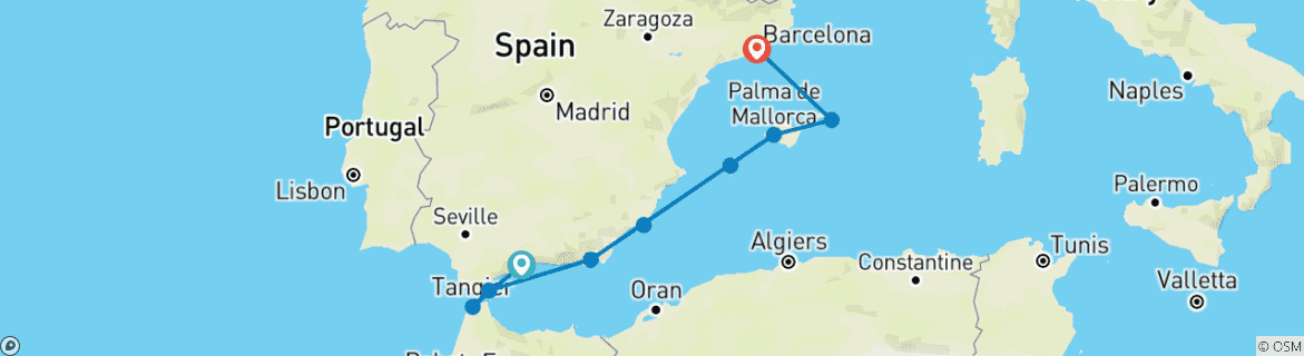 Image d'une carte montrant l'itinéraire du circuit