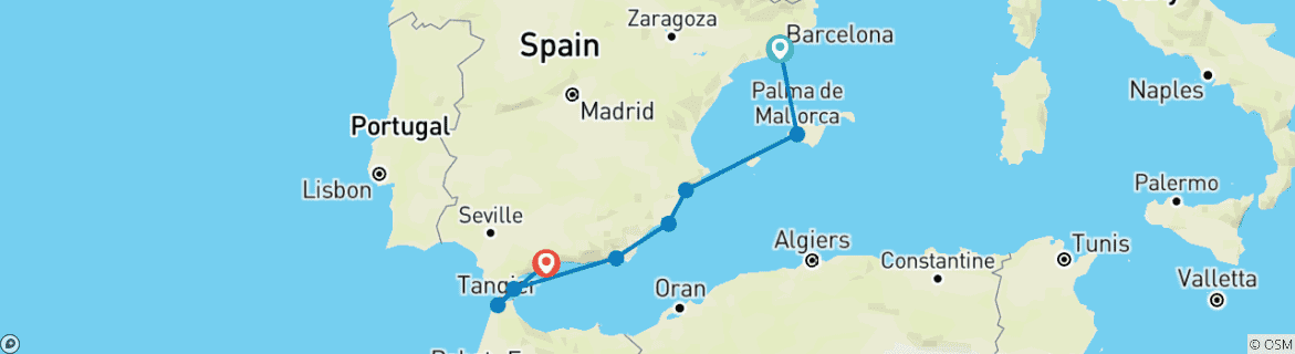 Image d'une carte montrant l'itinéraire du circuit