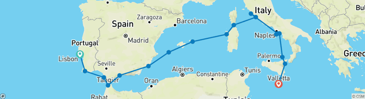 Image d'une carte montrant l'itinéraire du circuit