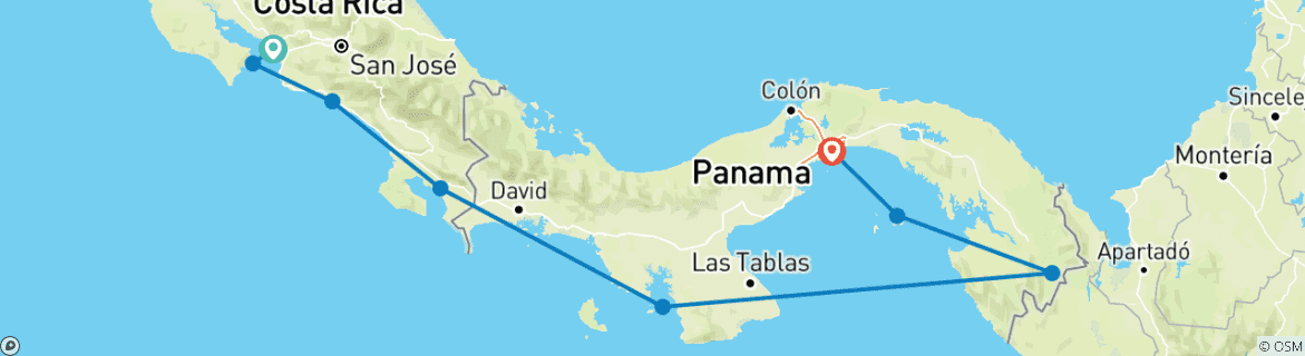 Image of a map showing the route of the tour