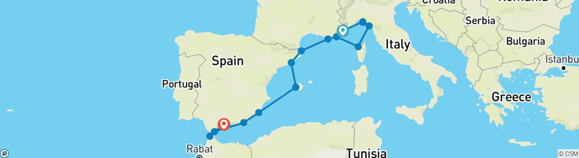 Image d'une carte montrant l'itinéraire du circuit