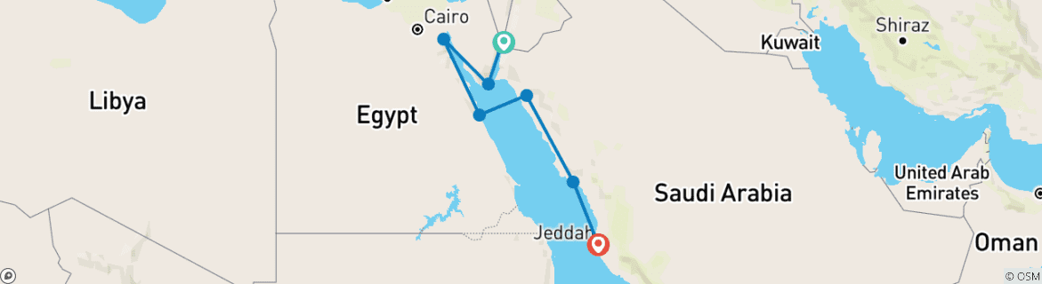 Image of a map showing the route of the tour