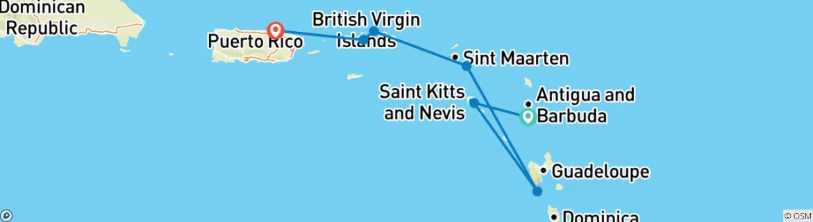 Image of a map showing the route of the tour