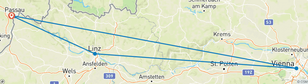 Image d'une carte montrant l'itinéraire du circuit