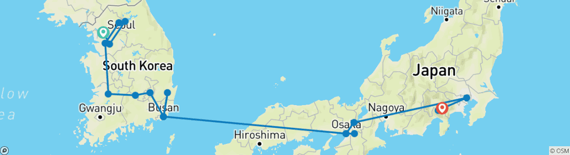Image of a map showing the route of the tour