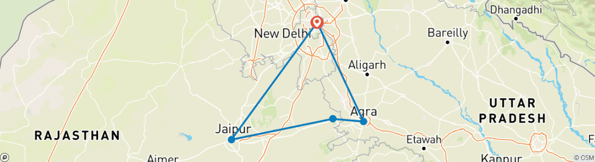 Image of a map showing the route of the tour