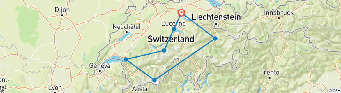 Image d'une carte montrant l'itinéraire du circuit