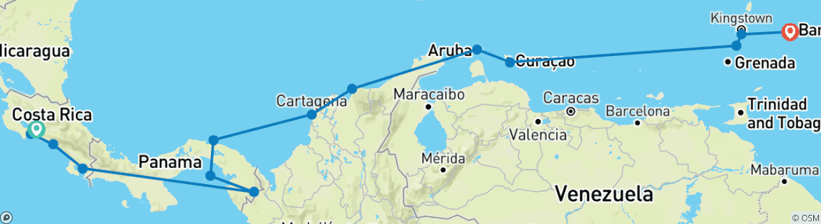 Image d'une carte montrant l'itinéraire du circuit
