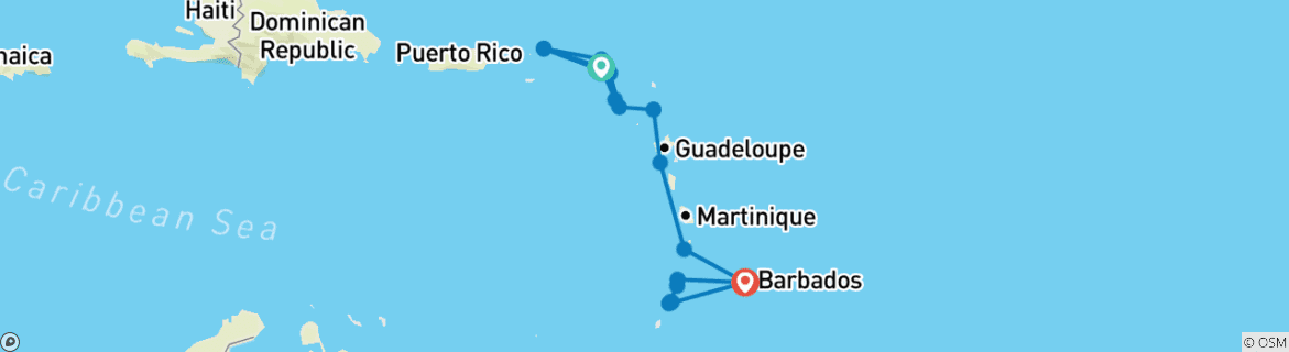 Image of a map showing the route of the tour