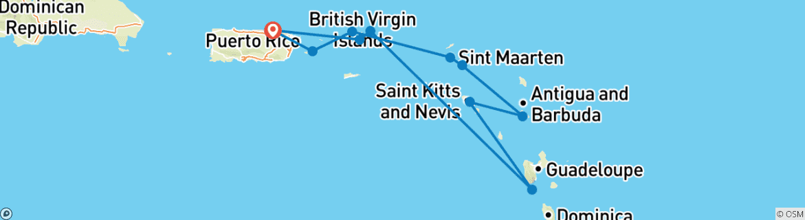Image of a map showing the route of the tour