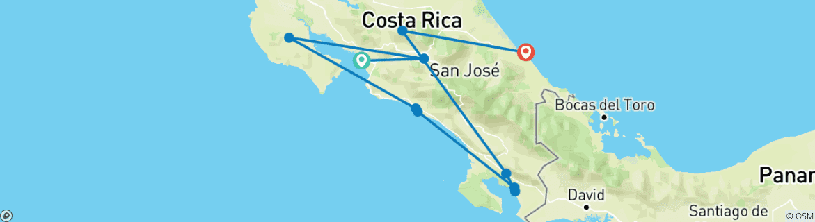 Image of a map showing the route of the tour