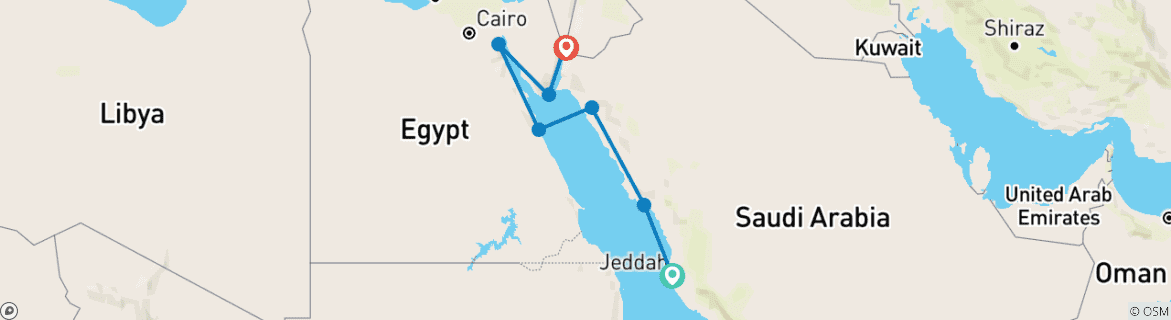 Image of a map showing the route of the tour