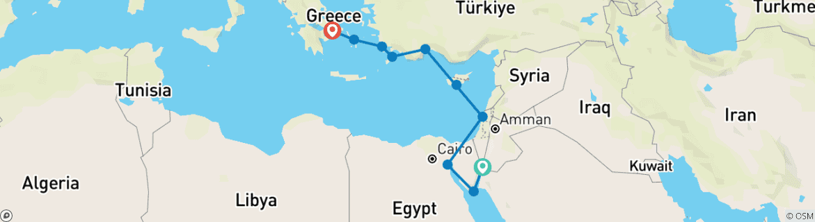 Image of a map showing the route of the tour