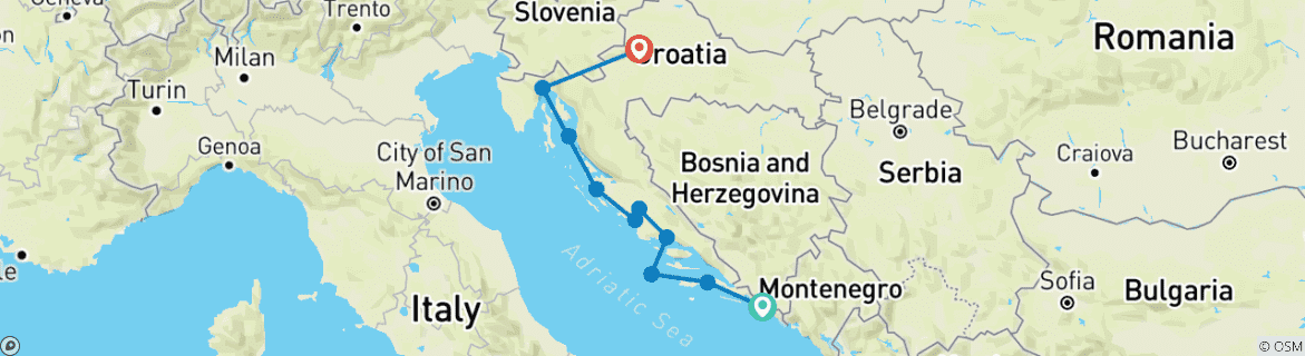 Image d'une carte montrant l'itinéraire du circuit
