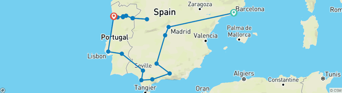 Foto van een kaart met de route van de rondreis