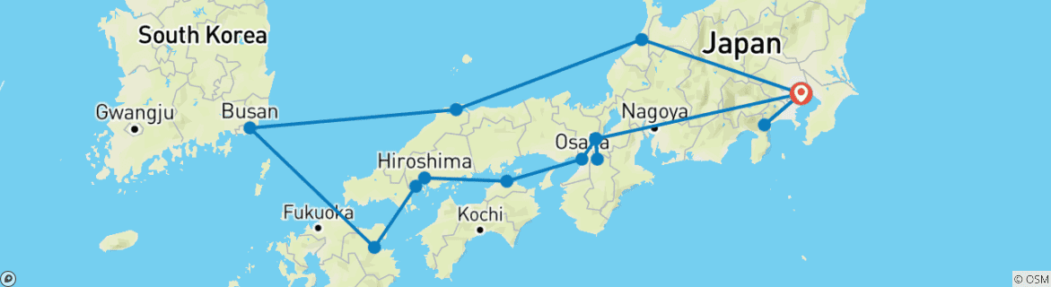 Image of a map showing the route of the tour