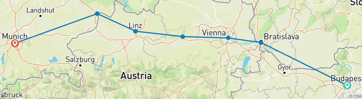 Image of a map showing the route of the tour