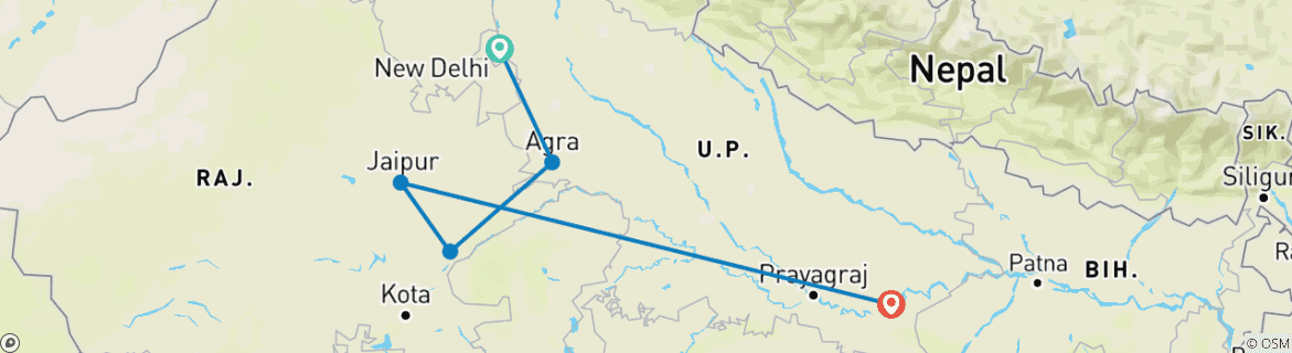 Image d'une carte montrant l'itinéraire du circuit