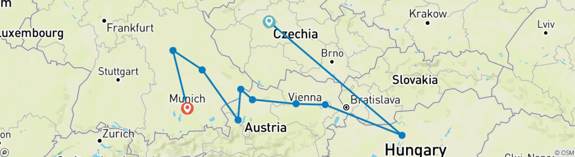 Image of a map showing the route of the tour