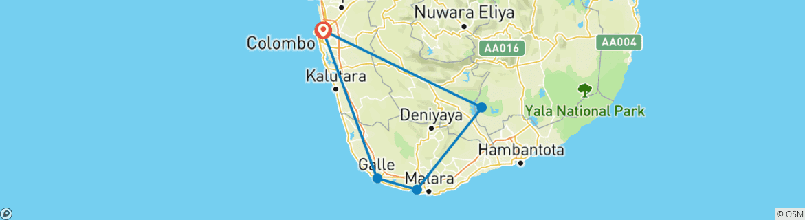 Image of a map showing the route of the tour