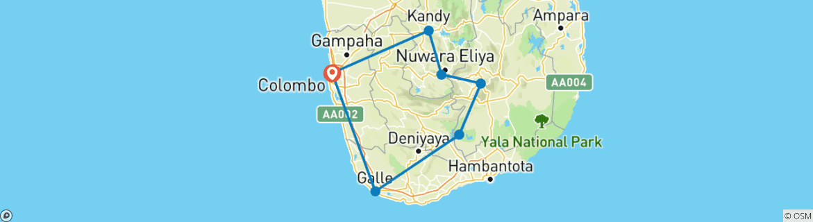 Image of a map showing the route of the tour