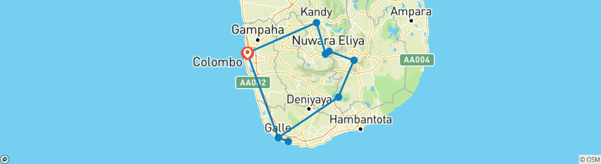 Image of a map showing the route of the tour