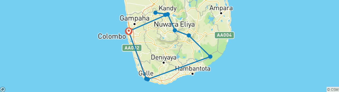 Image of a map showing the route of the tour