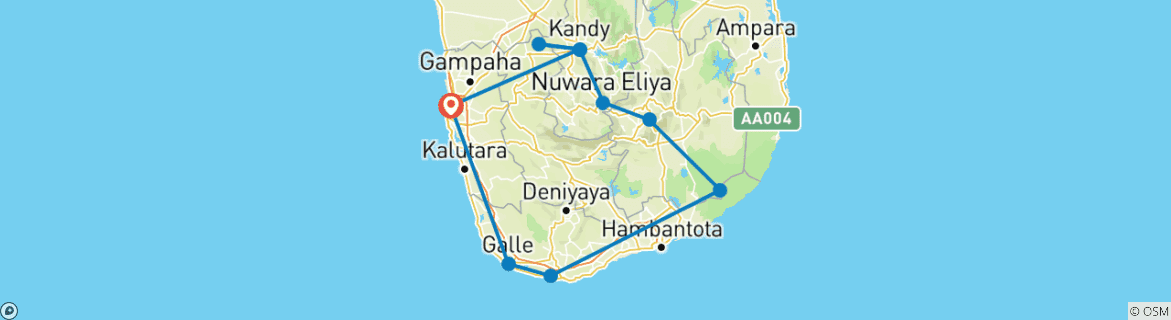 Image of a map showing the route of the tour