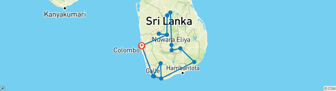 Image of a map showing the route of the tour