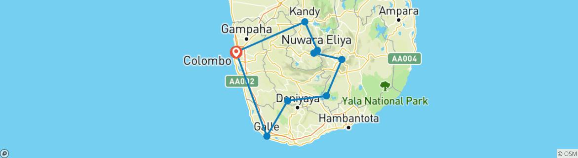 Image of a map showing the route of the tour
