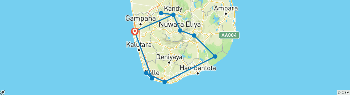 Image of a map showing the route of the tour