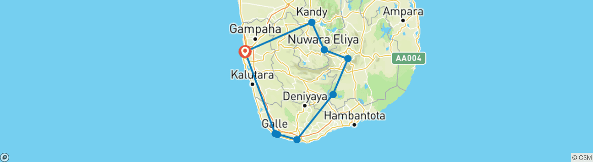 Image of a map showing the route of the tour