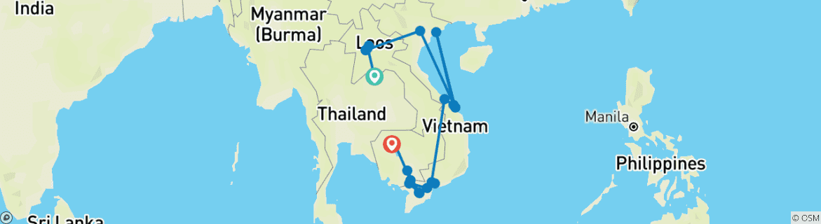 Foto van een kaart met de route van de rondreis