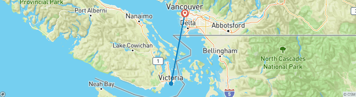 Image of a map showing the route of the tour
