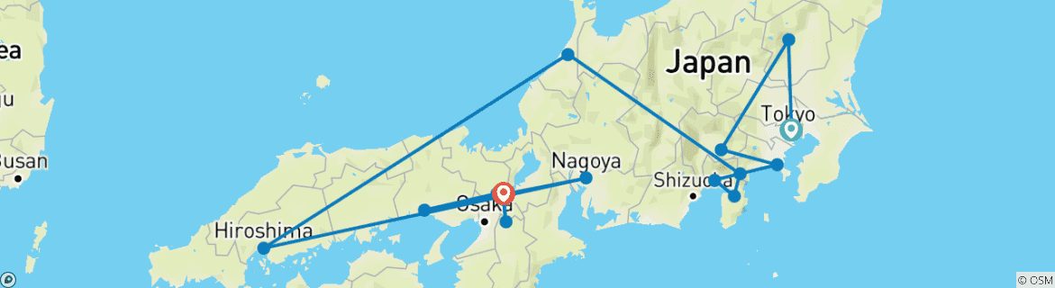 Image of a map showing the route of the tour