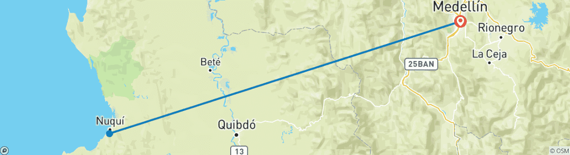 Image d'une carte montrant l'itinéraire du circuit