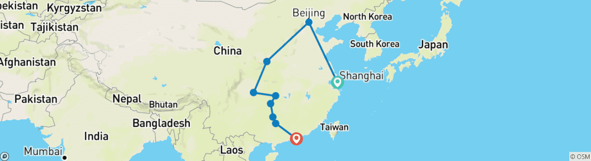 Karte mit der Reiseroute