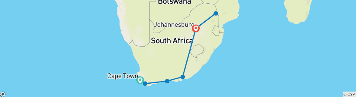 Image of a map showing the route of the tour