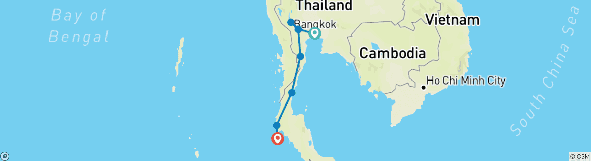 Image d'une carte montrant l'itinéraire du circuit