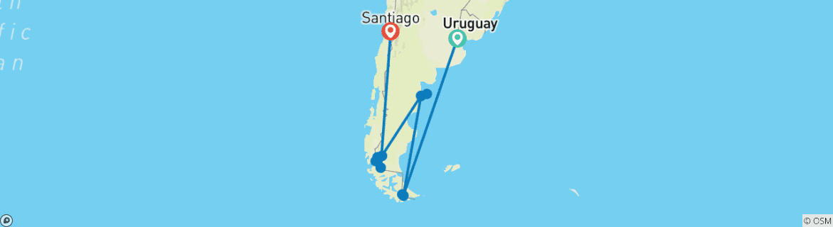 Image of a map showing the route of the tour