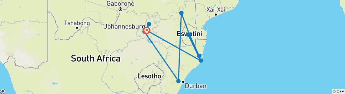 Image of a map showing the route of the tour