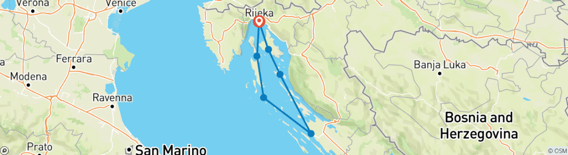 Image of a map showing the route of the tour