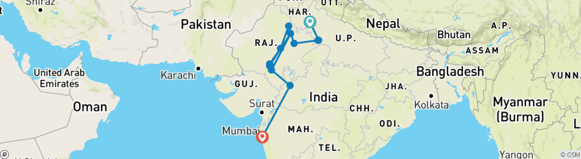 Foto van een kaart met de route van de rondreis