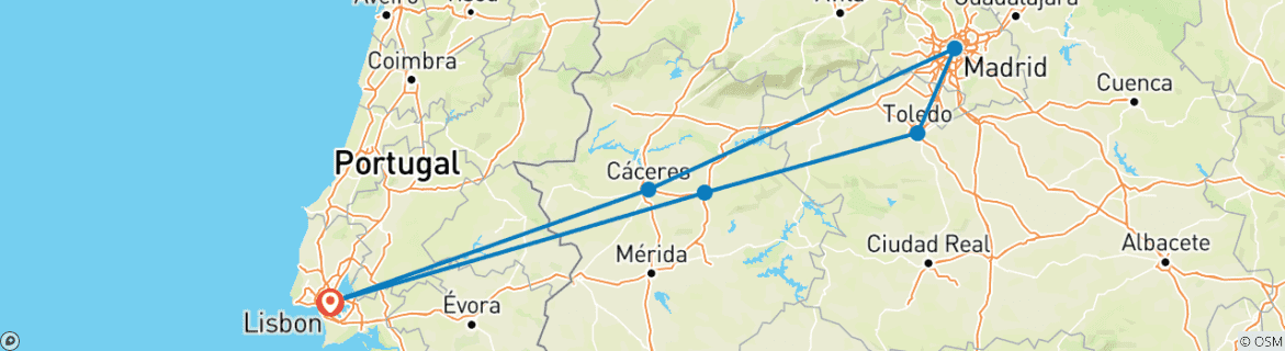 Image of a map showing the route of the tour