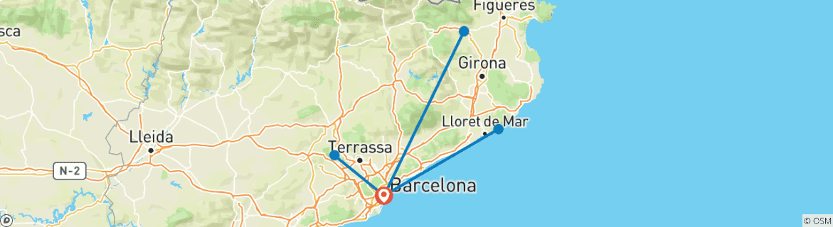 Image of a map showing the route of the tour