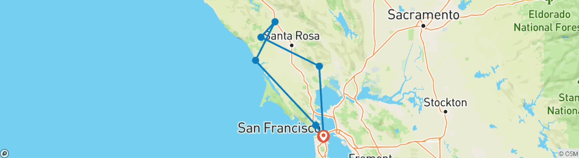 Image of a map showing the route of the tour